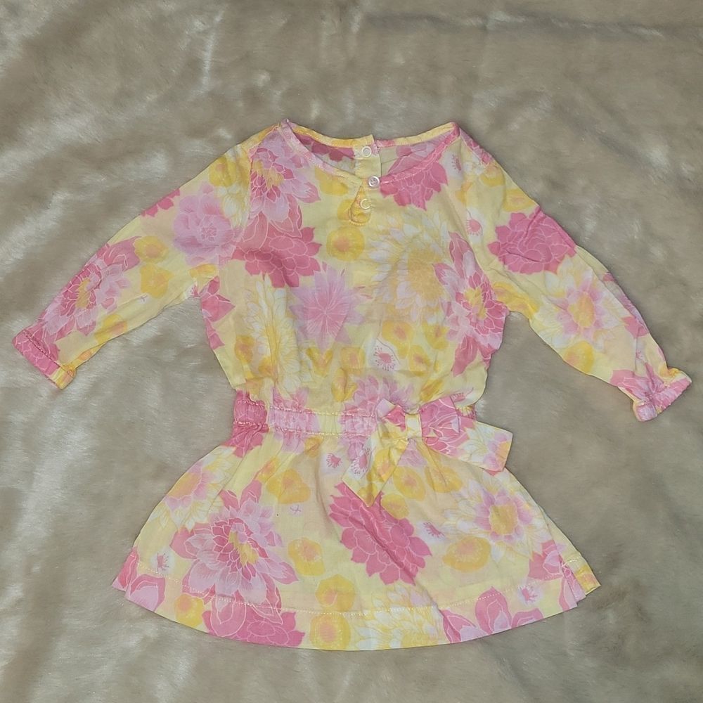 JANIE AND JACK YELLOW AND PINK FLORAL TUNIC SWIM COVER-UP, SIZE 6-12 MONTHS